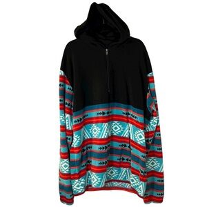 Men's Black and Multicolor Patterned Hooded Jacket size medium